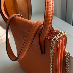 Marge Sheppard orange Lizard printed leather Square Handbag